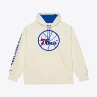 Philadelphia 76ers Mitchell & Ness Cream Hardwood Classics Chainstitch Premium Fleece Hoodie