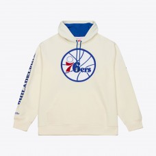 Philadelphia 76ers Mitchell & Ness Cream Hardwood Classics Chainstitch Premium Fleece Hoodie