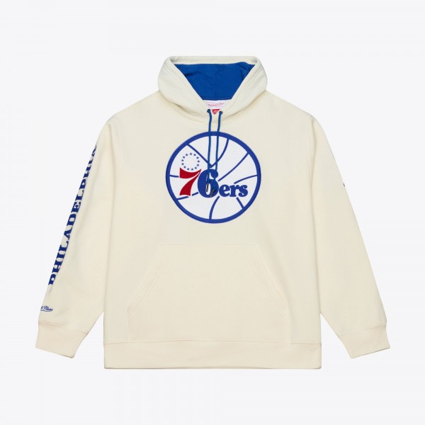 Philadelphia 76ers Mitchell & Ness Cream Hardwood Classics Chainstitch Premium Fleece Hoodie