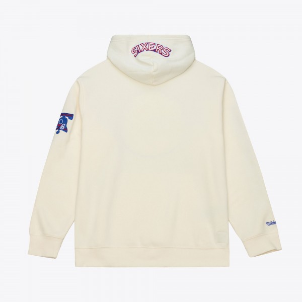 Philadelphia 76ers Mitchell & Ness Cream Hardwood Classics Chainstitch Premium Fleece Hoodie