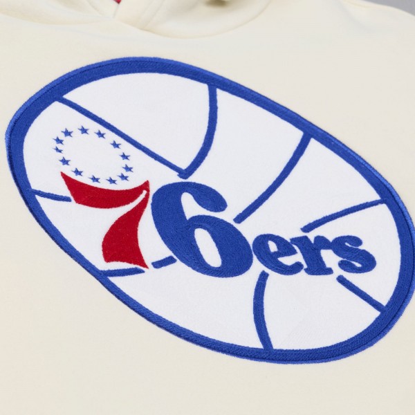 Philadelphia 76ers Mitchell & Ness Cream Hardwood Classics Chainstitch Premium Fleece Hoodie