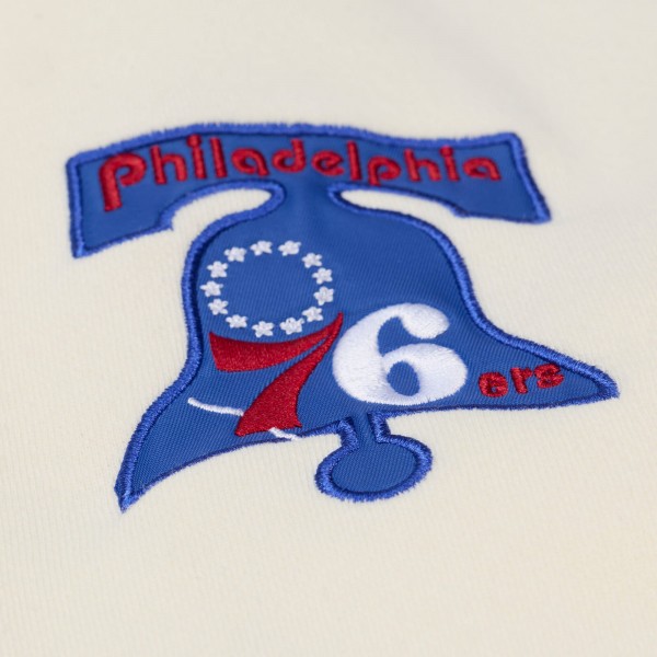 Philadelphia 76ers Mitchell & Ness Cream Hardwood Classics Chainstitch Premium Fleece Hoodie