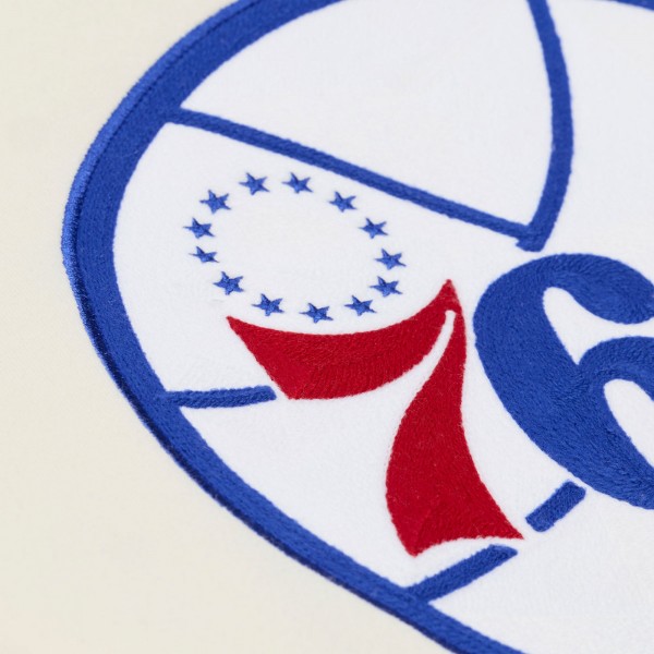 Philadelphia 76ers Mitchell & Ness Cream Hardwood Classics Chainstitch Premium Fleece Hoodie