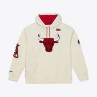 Chicago Bulls Mitchell & Ness Cream Hardwood Classics Chainstitch Premium Fleece Hoodie
