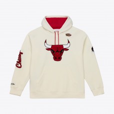 Chicago Bulls Mitchell & Ness Cream Hardwood Classics Chainstitch Premium Fleece Hoodie