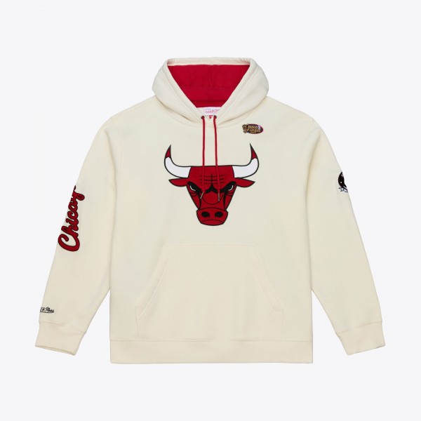 Chicago Bulls Mitchell & Ness Cream Hardwood Classics Chainstitch Premium Fleece Hoodie