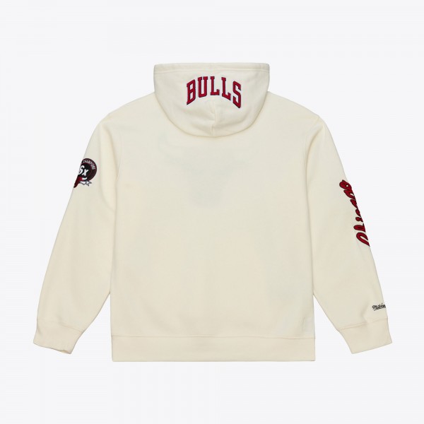 Chicago Bulls Mitchell & Ness Cream Hardwood Classics Chainstitch Premium Fleece Hoodie