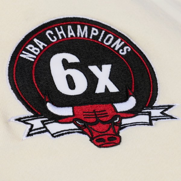 Chicago Bulls Mitchell & Ness Cream Hardwood Classics Chainstitch Premium Fleece Hoodie