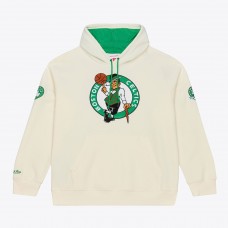 Boston Celtics Mitchell & Ness Cream Hardwood Classics Chainstitch Premium Fleece Hoodie