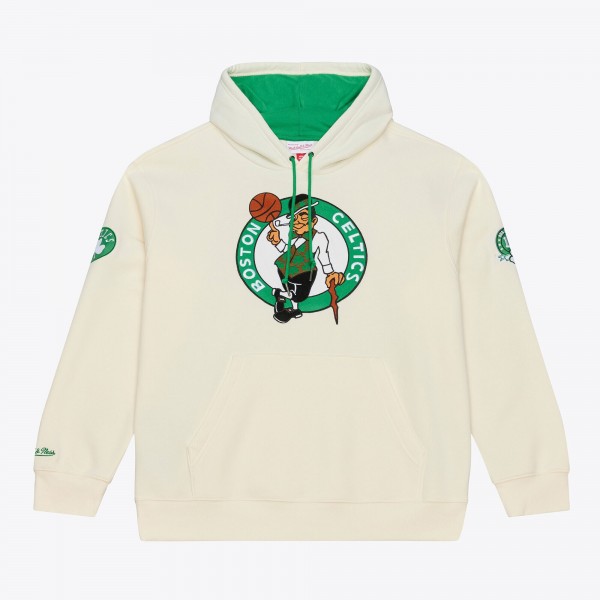 Boston Celtics Mitchell & Ness Cream Hardwood Classics Chainstitch Premium Fleece Hoodie