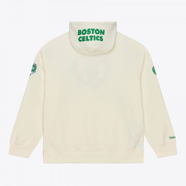 Boston Celtics Mitchell & Ness Cream Hardwood Classics Chainstitch Premium Fleece Hoodie