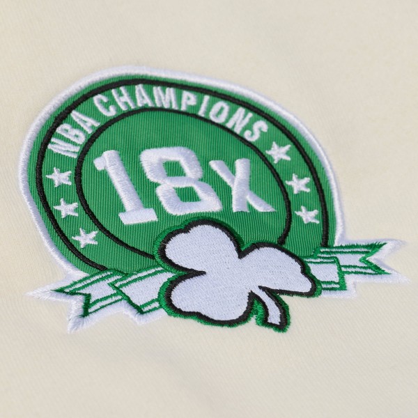 Boston Celtics Mitchell & Ness Cream Hardwood Classics Chainstitch Premium Fleece Hoodie
