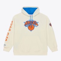 New York Knicks Mitchell & Ness Cream Hardwood Classics Chainstitch Premium Fleece Hoodie