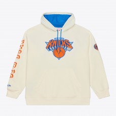 New York Knicks Mitchell & Ness Cream Hardwood Classics Chainstitch Premium Fleece Hoodie