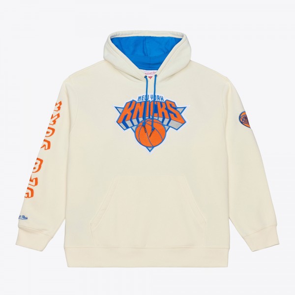 New York Knicks Mitchell & Ness Cream Hardwood Classics Chainstitch Premium Fleece Hoodie