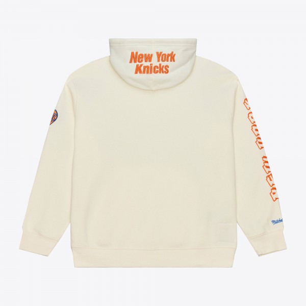 New York Knicks Mitchell & Ness Cream Hardwood Classics Chainstitch Premium Fleece Hoodie