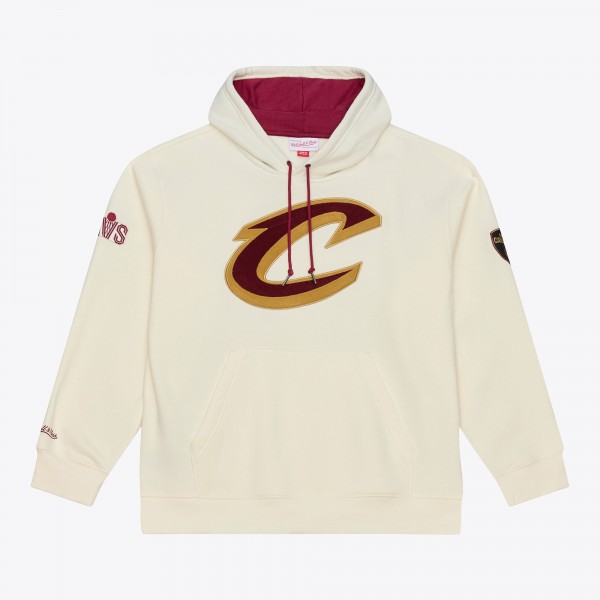 Cleveland Cavaliers Mitchell & Ness Cream Hardwood Classics Chainstitch Premium Fleece Hoodie