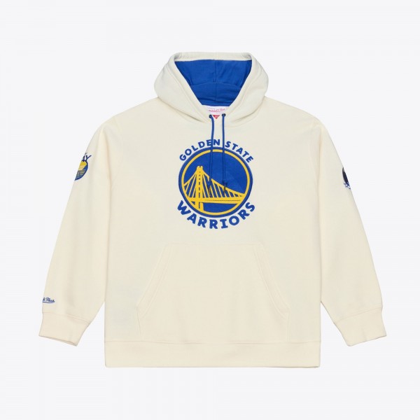 Golden State Warriors Mitchell & Ness Cream Hardwood Classics Chainstitch Premium Fleece Hoodie