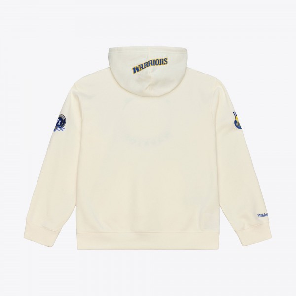 Golden State Warriors Mitchell & Ness Cream Hardwood Classics Chainstitch Premium Fleece Hoodie