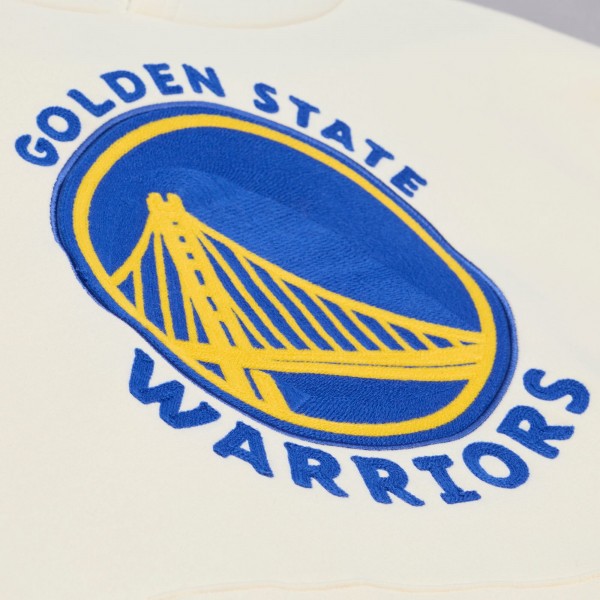 Golden State Warriors Mitchell & Ness Cream Hardwood Classics Chainstitch Premium Fleece Hoodie