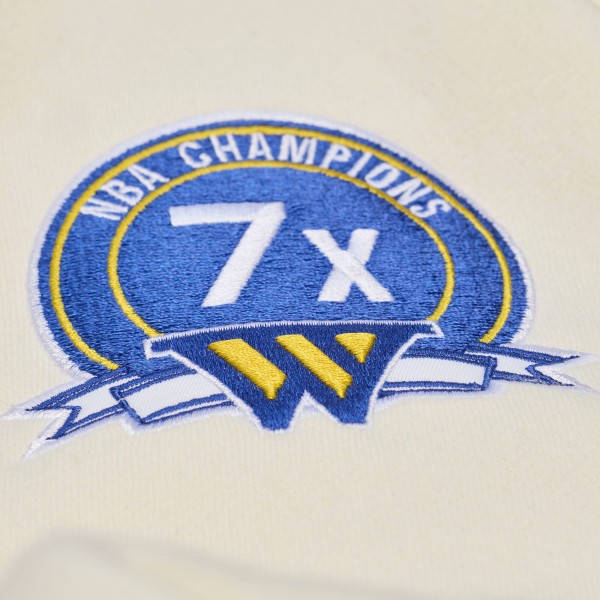 Golden State Warriors Mitchell & Ness Cream Hardwood Classics Chainstitch Premium Fleece Hoodie