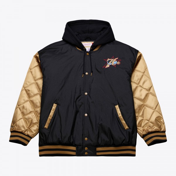 Philadelphia 76ers Mitchell & Ness Black Hardwood Classics 76 Originals Collection Fushion Full-Snap Hoodie Jacket