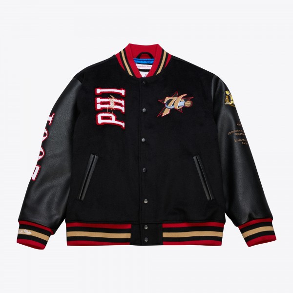 Philadelphia 76ers Mitchell & Ness Black Hardwood Classics 76 Originals Collection Varsity Full-Snap Jacket