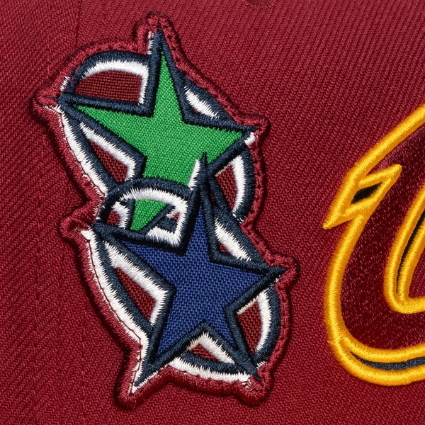 Cleveland Cavaliers Mitchell & Ness x Billie Eilish Wine/Gold Hardwood Classics Patch Snapback Hat