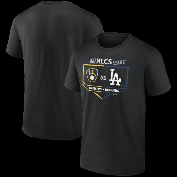 Milwaukee Brewers vs. Los Angeles Dodgers Black 2025 National League Championship Series Matchup Batters Box T-Shirt