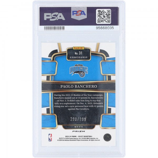 Paolo Banchero Orlando Magic 2023-24 Panini Select Light Blue Prizm #31 #298/299 PSA Authenticated 10 Card