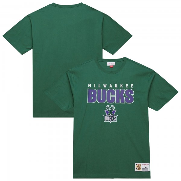 Milwaukee Bucks Mitchell & Ness Green Hardwood Classics Throw It Back Premium T-Shirt