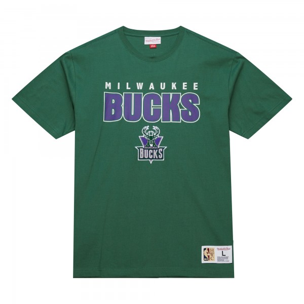 Milwaukee Bucks Mitchell & Ness Green Hardwood Classics Throw It Back Premium T-Shirt