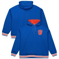 New York Knicks Mitchell & Ness Blue Throw It Back Quilted Fleece Quarter-Zip Hoodie