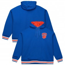 New York Knicks Mitchell & Ness Blue Throw It Back Quilted Fleece Quarter-Zip Hoodie
