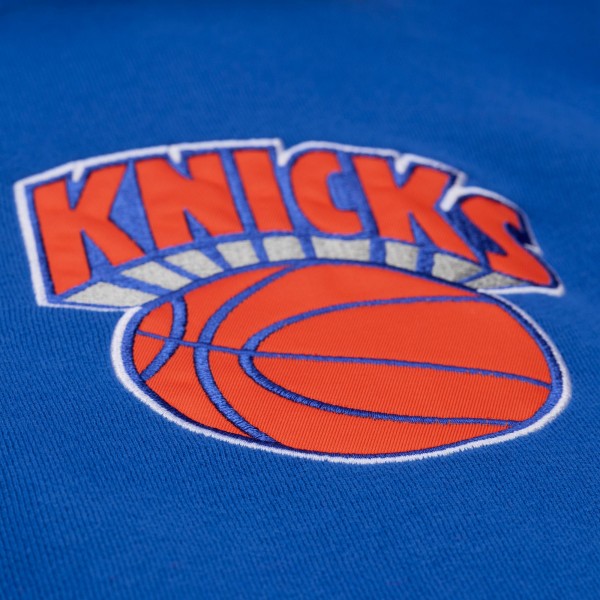 New York Knicks Mitchell & Ness Blue Throw It Back Quilted Fleece Quarter-Zip Hoodie