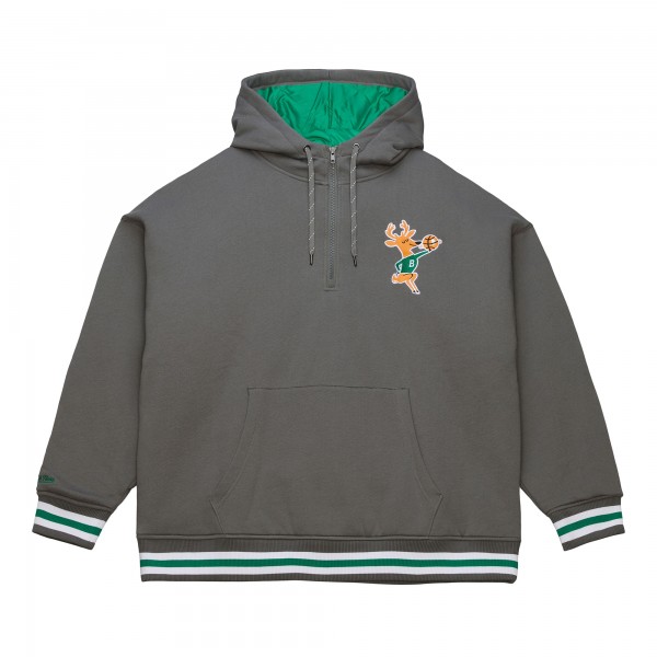 Milwaukee Bucks Mitchell & Ness Gray Throw It Back Quilted Fleece Quarter-Zip Hoodie