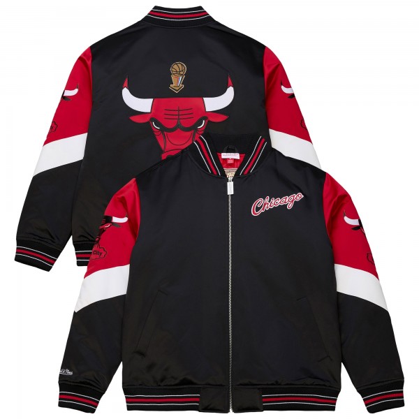 Chicago Bulls Mitchell & Ness Black Throw It Back Heavyweight Full-Zip Satin Jacket