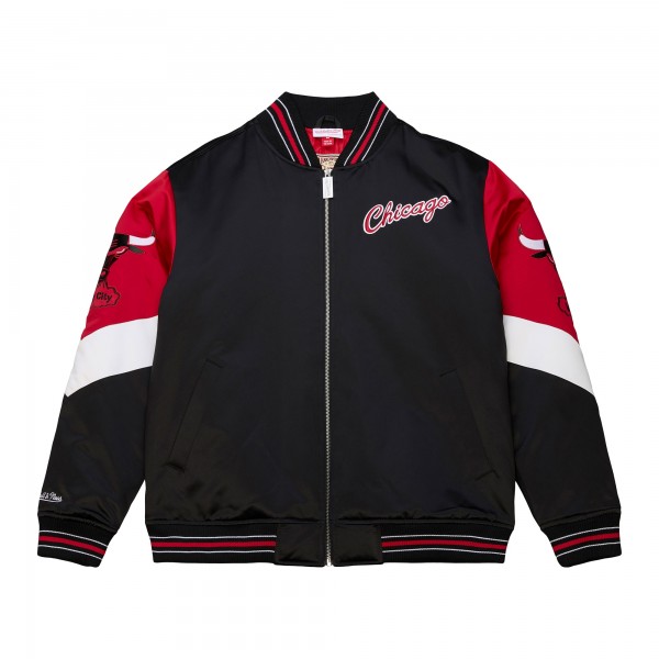 Chicago Bulls Mitchell & Ness Black Throw It Back Heavyweight Full-Zip Satin Jacket