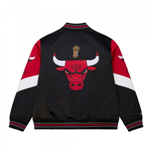 Chicago Bulls Mitchell & Ness Black Throw It Back Heavyweight Full-Zip Satin Jacket