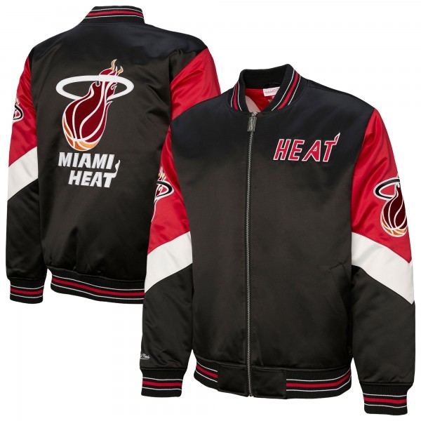 Miami Heat Mitchell & Ness Black Throw It Back Heavyweight Full-Zip Satin Jacket