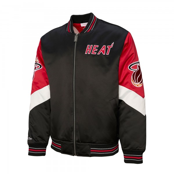 Miami Heat Mitchell & Ness Black Throw It Back Heavyweight Full-Zip Satin Jacket