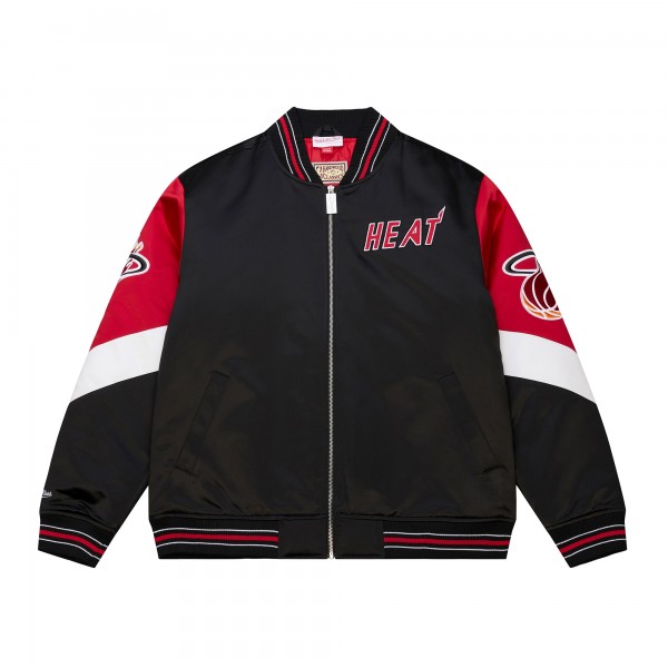 Miami Heat Mitchell & Ness Black Throw It Back Heavyweight Full-Zip Satin Jacket