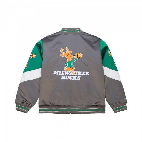 Milwaukee Bucks Mitchell & Ness Gray Throw It Back Heavyweight Full-Zip Satin Jacket