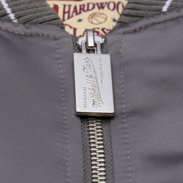 Milwaukee Bucks Mitchell & Ness Gray Throw It Back Heavyweight Full-Zip Satin Jacket