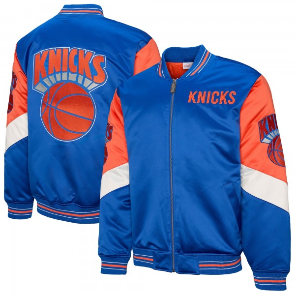 New York Knicks Mitchell & Ness Blue Throw It Back Heavyweight Full-Zip Satin Jacket