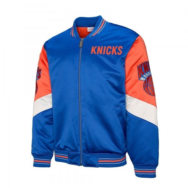New York Knicks Mitchell & Ness Blue Throw It Back Heavyweight Full-Zip Satin Jacket