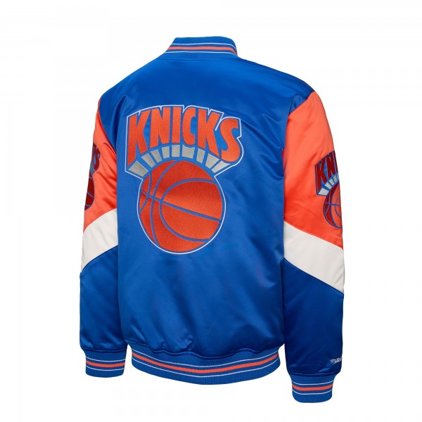 New York Knicks Mitchell & Ness Blue Throw It Back Heavyweight Full-Zip Satin Jacket