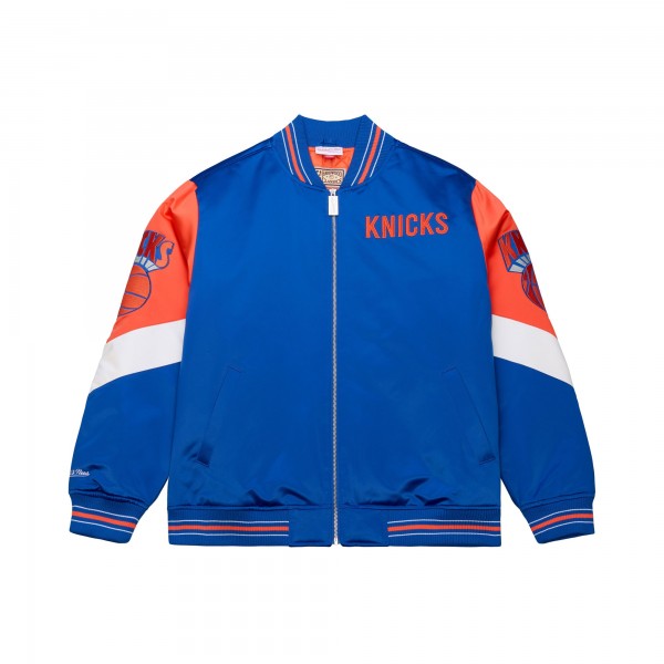 New York Knicks Mitchell & Ness Blue Throw It Back Heavyweight Full-Zip Satin Jacket