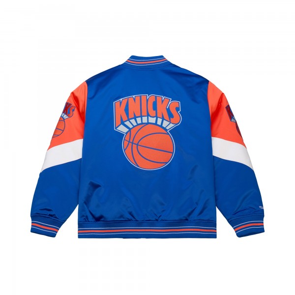 New York Knicks Mitchell & Ness Blue Throw It Back Heavyweight Full-Zip Satin Jacket