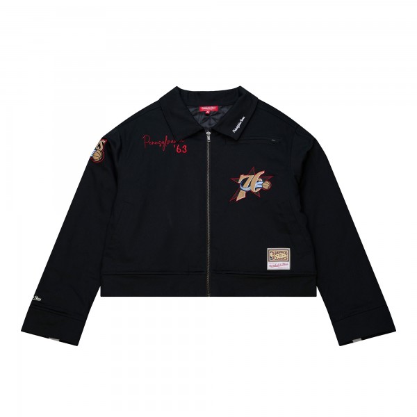 Женская Philadelphia 76ers Mitchell & Ness Black Full-Zip Mechanic Jacket